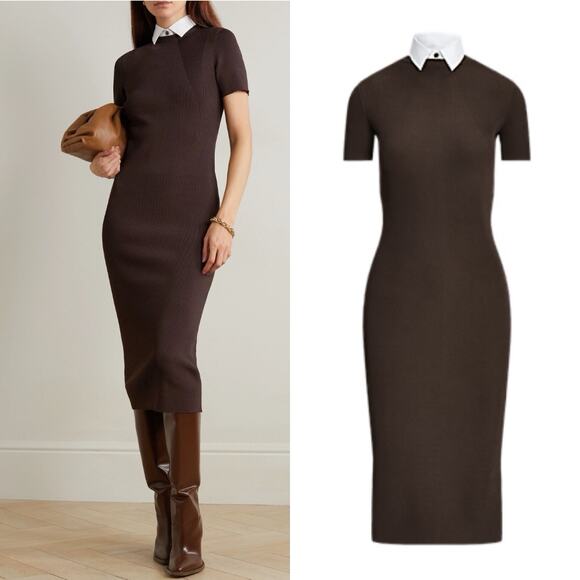 Ralph Lauren Collection Knit Midi Sweater Dress Collared Ribbed Bodycon Size XL - Picture 1 of 16
